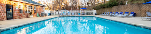 A pool  at Amelia Village apartments in Clayton, NC.
