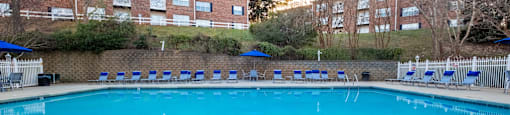 The swimming pool at Amelia Village apartments in Clayton, NC.