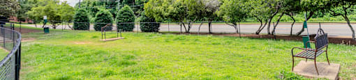 a park with a bench in the grass and trees