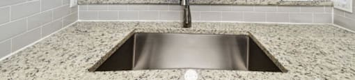 a kitchen with white cabinets and a sink