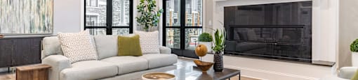 a living room with a couch and a television