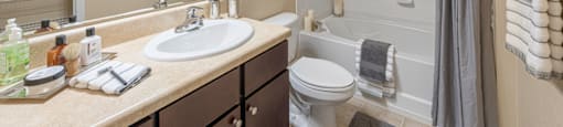 the preserve at ballantyne commons apartment bathroom with sink toilet and shower