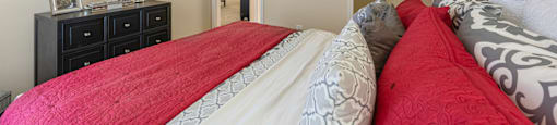 a bedroom with a bed and a closet