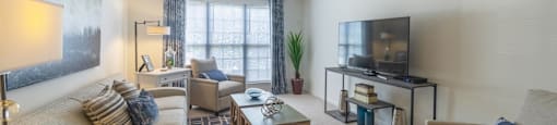 our apartments have a living room with a couch and a tv