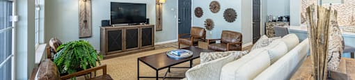 a living room with a couch and a tv