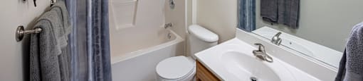 a bathroom with a shower and a sink and a toilet
