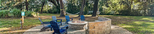 firepit and lounge area under