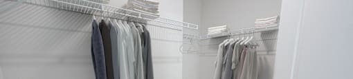 an image of a walk in closet with a closet door open to a closet with