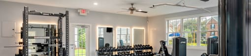 the preserve at ballantyne commons fitness room with weights and cardio equipment
