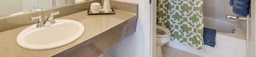 Bathroom with garden tub and spacious vanity at Midora at Woodmont in Tamarac, FL