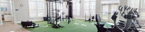 the gym at the flats at big tex apartments