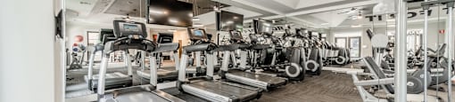a gym with treadmills and other exercise equipment