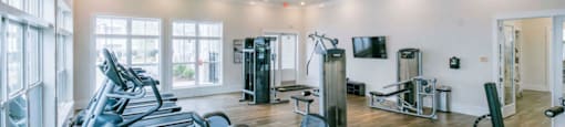 the gym is equipped with state of the art equipment including weights and cardio machines