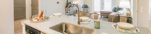 a kitchen with a sink and a counter top