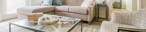 a living room with a couch and a coffee table