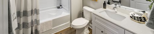 a bathroom with a shower and a toilet and a sink