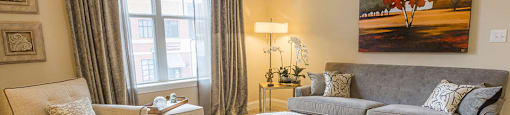 Living Room at The Village Lofts, Greensboro, NC 27455