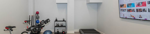 Work out room free weights at The Residences of Wilmette, Illinois
