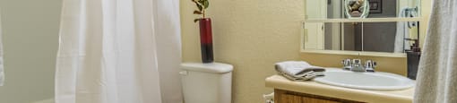 Somerpointe bathroom with vanity sink and large tub