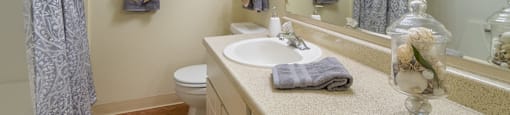 Catalina Canyon apartment bathrooms with vanity sinks.