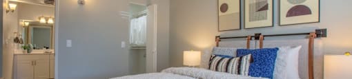 Modern apartment spacious bedroom.