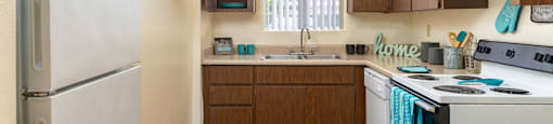 Cottonwood Creek spacious kitchen with light brown cabinetry.