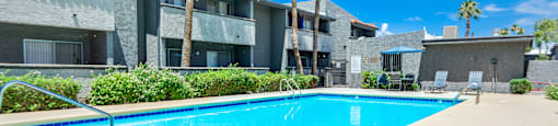 the swimming pool at our apartments in palm springs