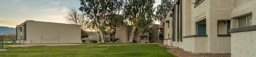 Riverstone outside view of apartments with nice lush landscape