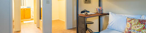 Enclave spacious bedroom with bed and bunk bed
