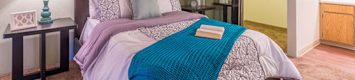 Ridgepointe large bedrooms with nice lighting and bathroom