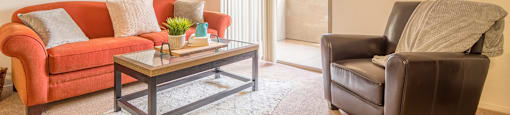 Desert Sands large living room with glass sliding doors.