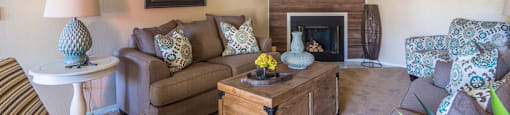 Arboretum living room with fireplace