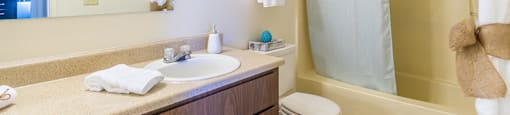 The Springs bathroom with nice vanity sink, and shower tub combo