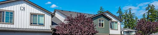 a house with two garages and a tree in front of it