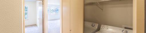 a room with a washer and dryer in it