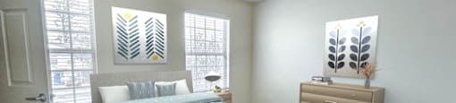 A bedroom with a bed, nightstand, and window.