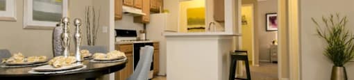 Dining area off the kitchen and a breakfast bar
