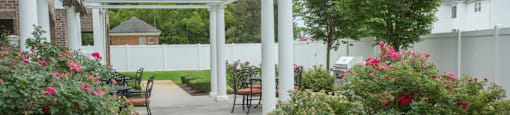 Shaded seating options on shared community patio