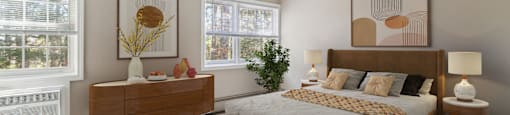 Bedroom Layout With Bright Windows And Queen Sized Bed, Mariners Hill, Marshfield, MA.