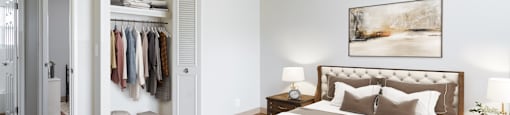 Large Bedroom with Closet and Wood Like Flooring at Georgetowne Homes Apartments, Hyde Park