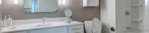 Apartment Bathroom at The Elm at Island Creek Village in Duxbury, MA.