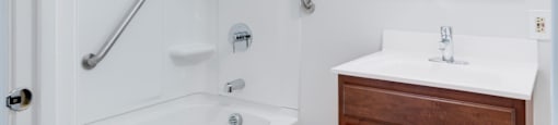 Island Creek Oak Apartment Bathroom.at The Oak at Island Creek Village, Duxbury