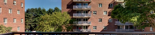 Balcony overlooking courtyard  at Edmands House, Framingham, Massachusetts