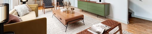 Living And Dining Area With Couch And Ottoman at Niagara Square, Buffalo, 14201