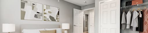 Bedroom Layout With Bed And Closet Space at Niagara Square, Buffalo, NY, 14201