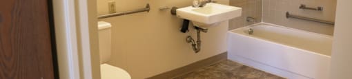 Accessible Bathroom at Pequoig House in Athol, MA.
