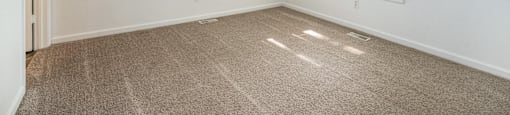 A room with two windows and carpeted floor.