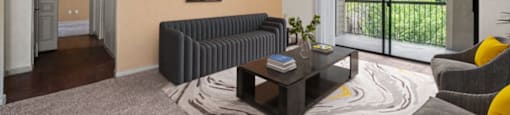 a living room with a couch and a coffee table