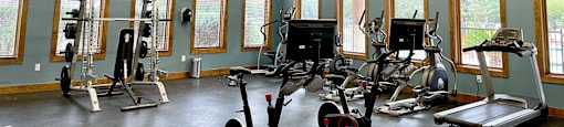a room with a lot of exercise equipment in it