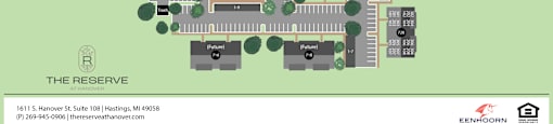 A map of a residential complex with a compass rose indicating the cardinal directions.